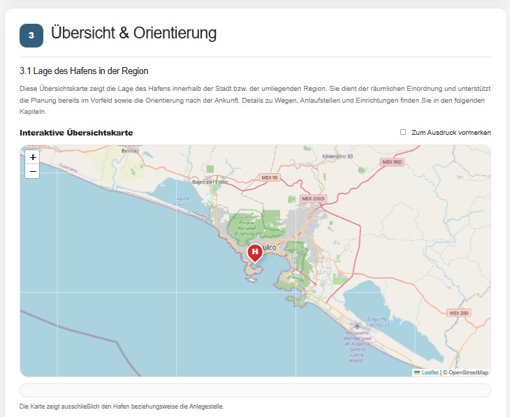 Screenshot der CPIC Hafenkarte mit Übersichtskarte eines Kreuzfahrthafens